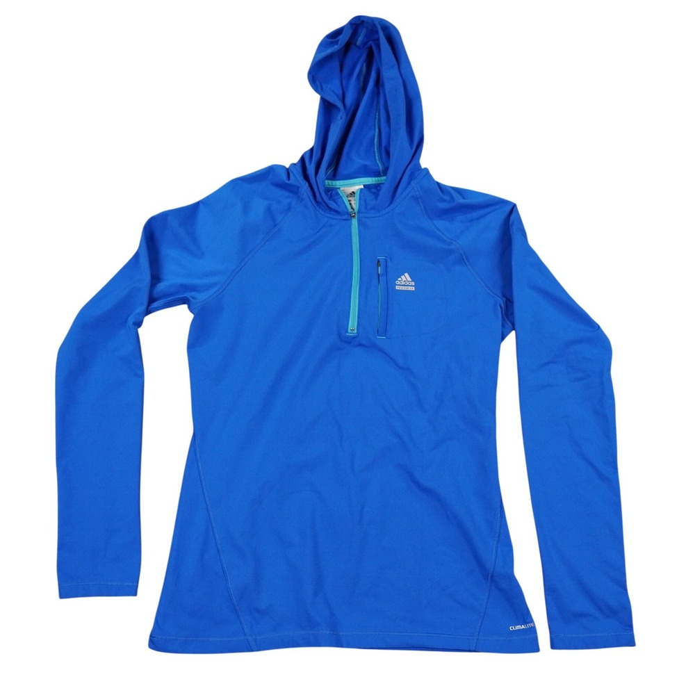 Adidas TechFit ClimaLite Hoodie Women Size L Blue Quarter Zip Training Top‎